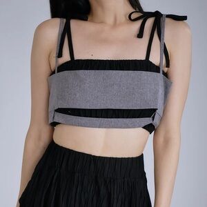 Storets Chantel Micro Cropped Cami Top in Grey and Black